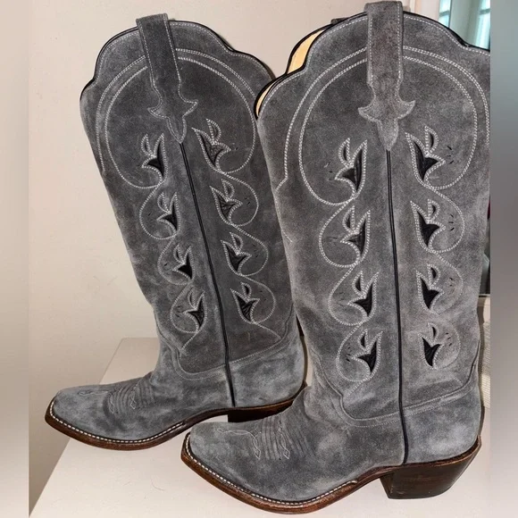 Rios of Mercedes Men's Cowboy Boots Grey Suede Leather size 8 Western - Picture 4 of 10